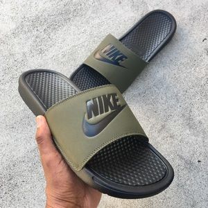 olive nike slides